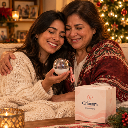 Madre e hija con OrbiMemoria en Navidad